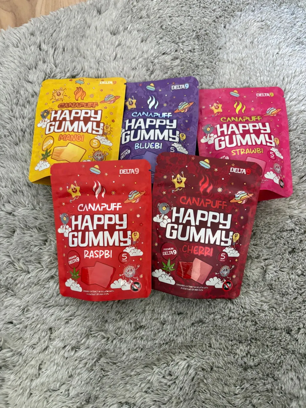 Canapuff Happy Gummy Raspbi vingummi 1 stk bringebær
