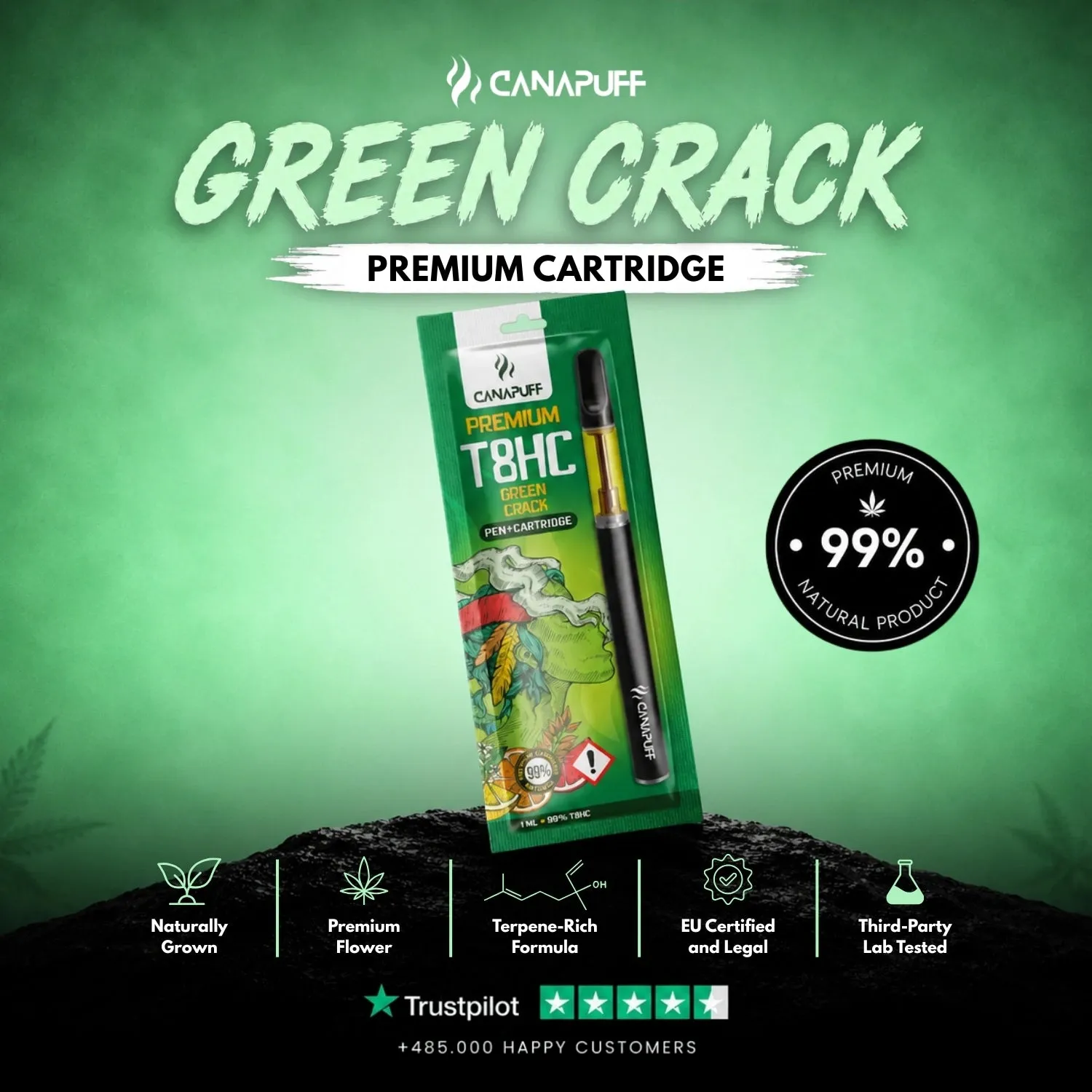 Canapuff T8HC Green Crack vapepenn med patron 99%