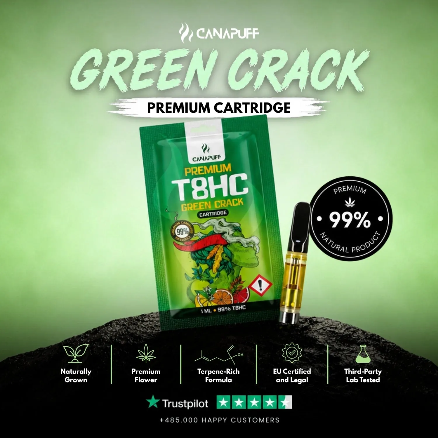 Canapuff T8HC Green Crack vapepatron 99%