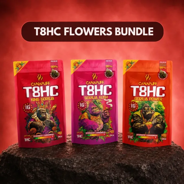 Canapuff Gorilla T8HC-blomst bundle 3x1 g fruktig testpakke