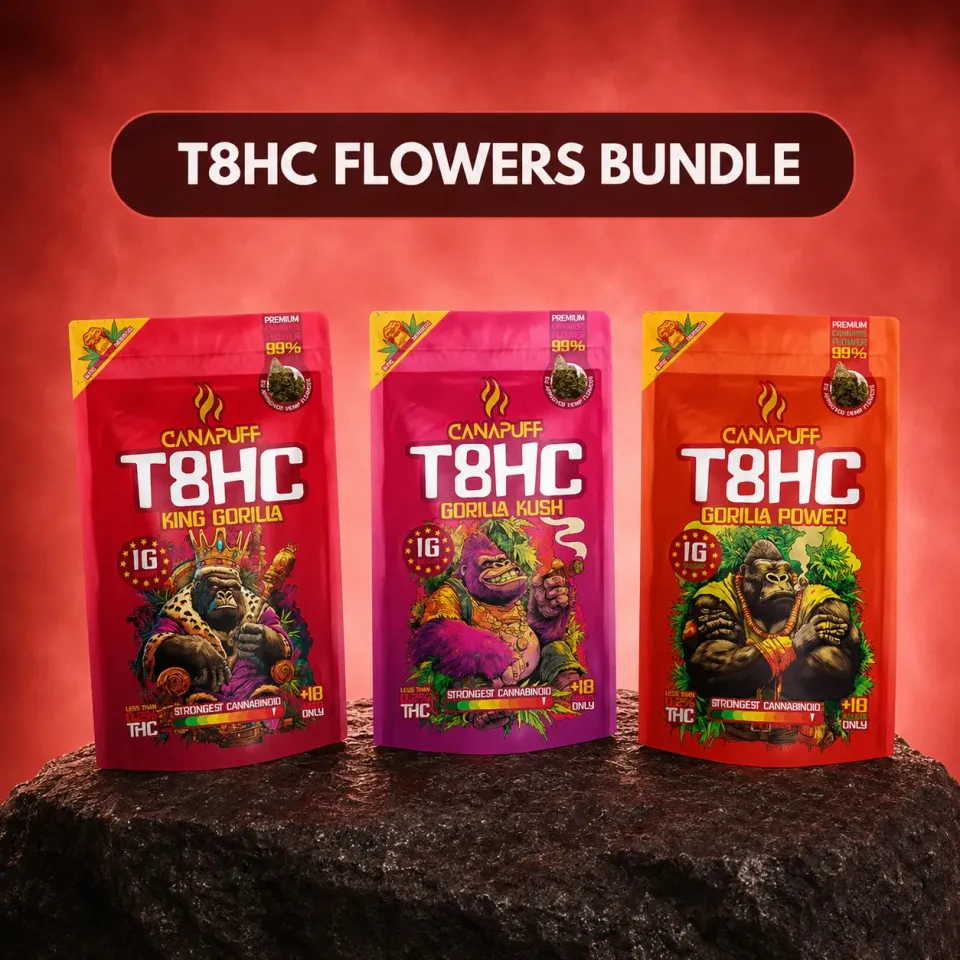 Canapuff Gorilla T8HC-blomst bundle 3x1 g fruktig testpakke