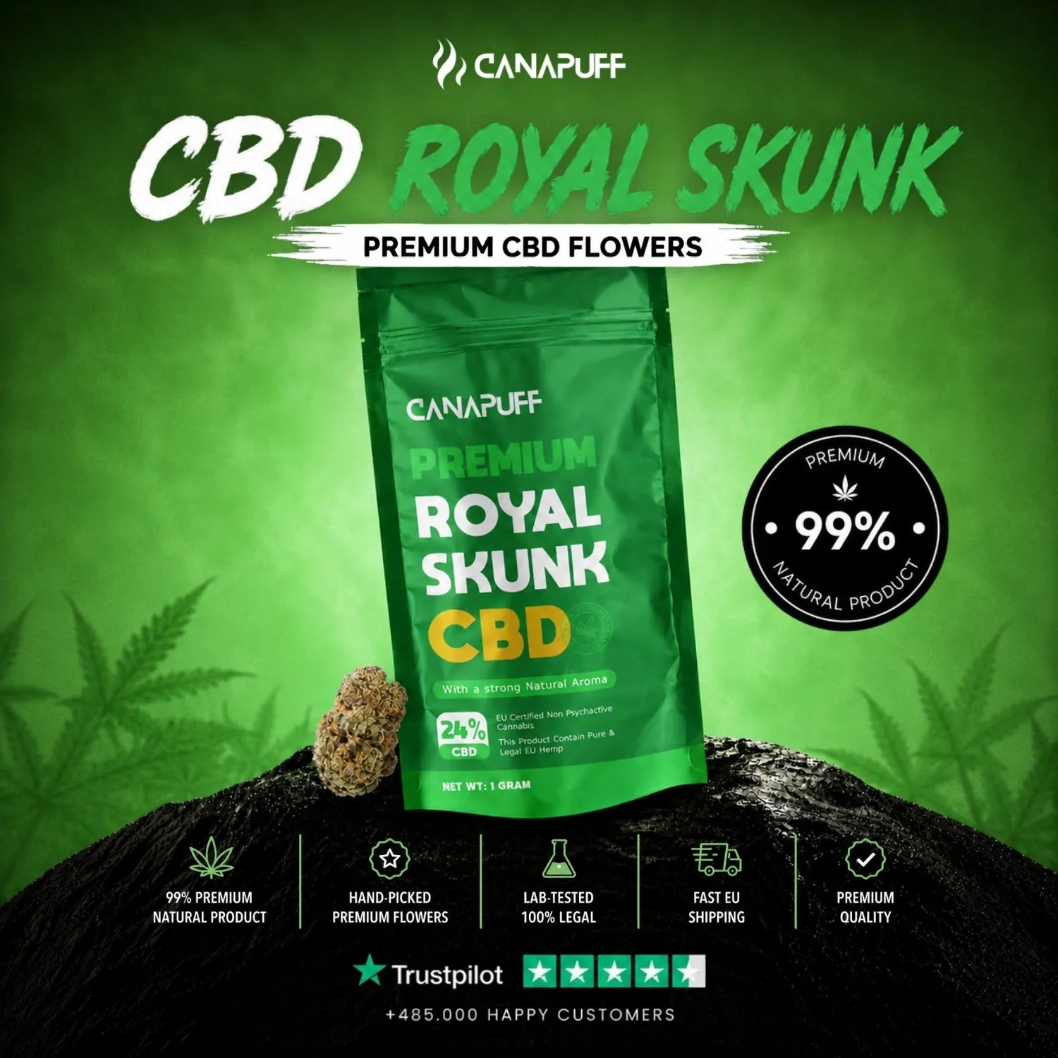 Canapuff Royal Skunk 24% CBD-blomst 1g