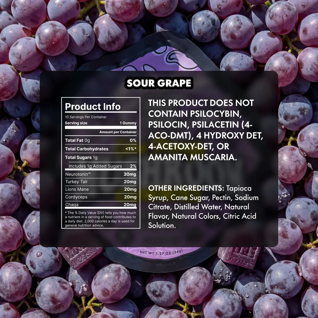 TRË House Sour Grape sopp-gummies ekstra sterke drue
