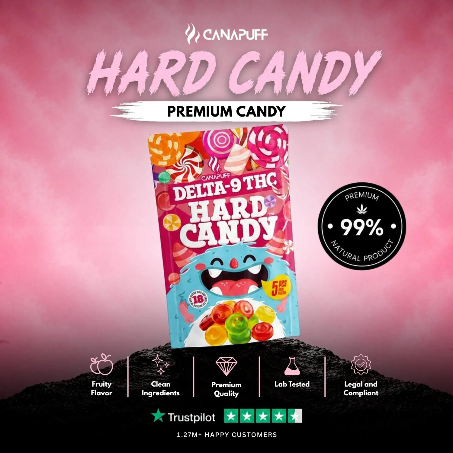 Canapuff Happy Hard Candy drops Delta-9 10 stk frukt