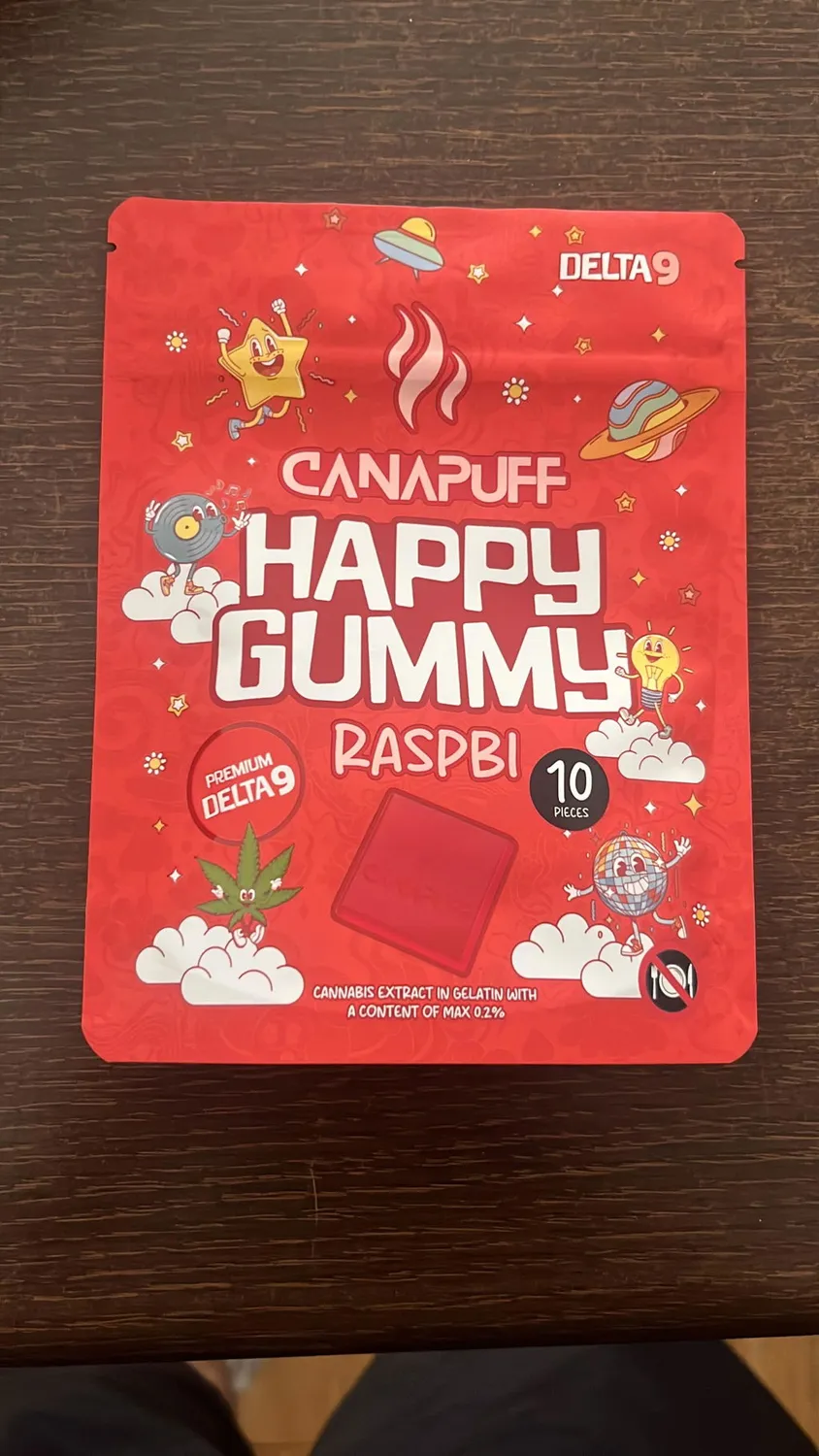 Canapuff Happy Gummy Raspbi vingummi 1 stk bringebær