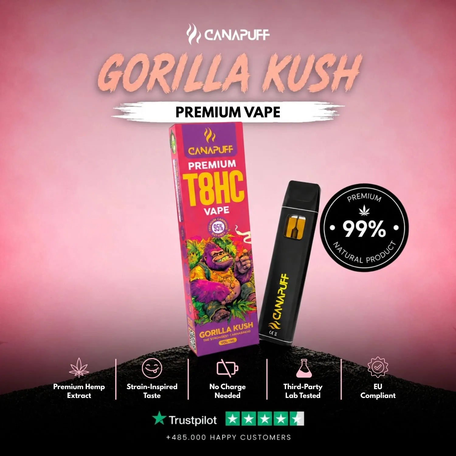 Canapuff Gorilla Kush T8HC vape 1 ml 95% kush