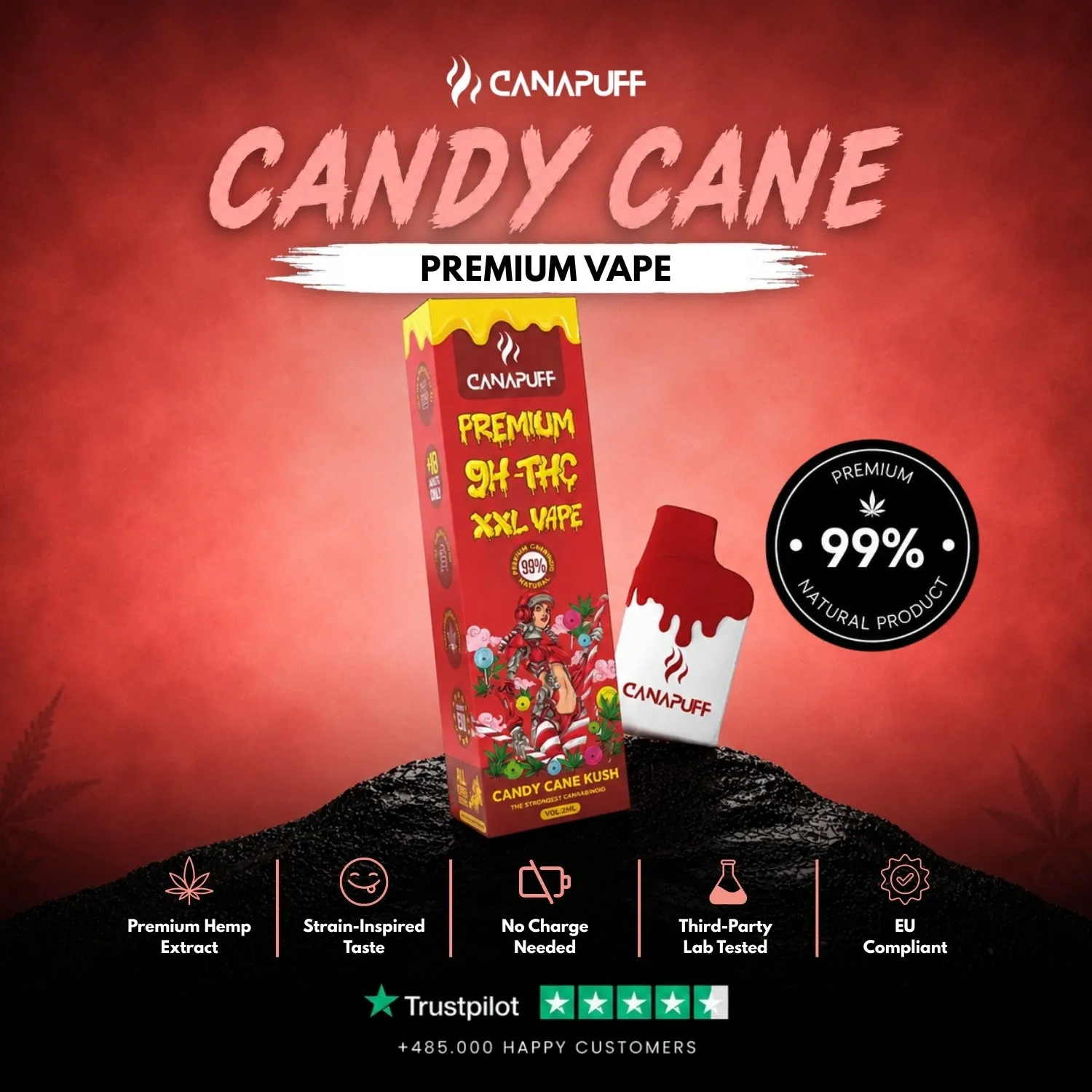 Canapuff 9H-THC XXL vape Candy Cane Kush 2ml mynte