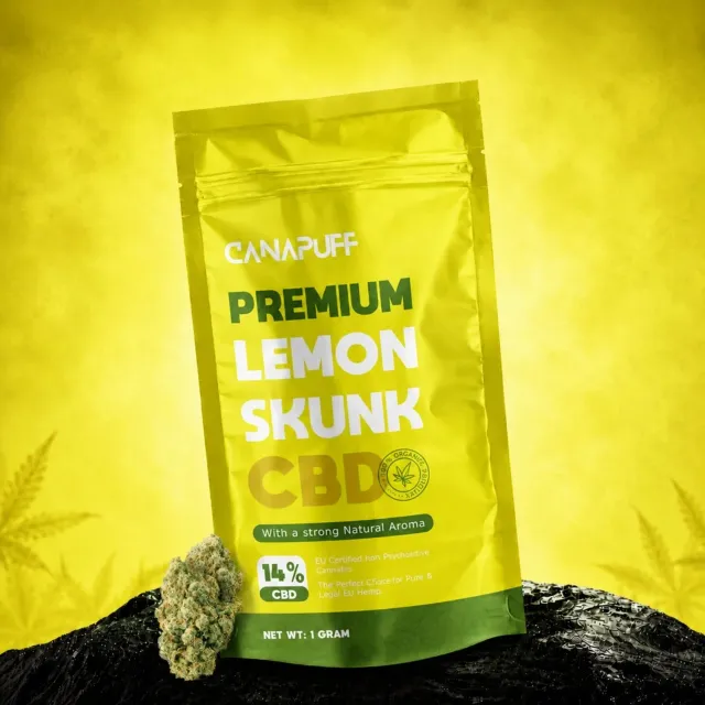 Canapuff Lemon Skunk 14% CBD-blomst 1g sitrus
