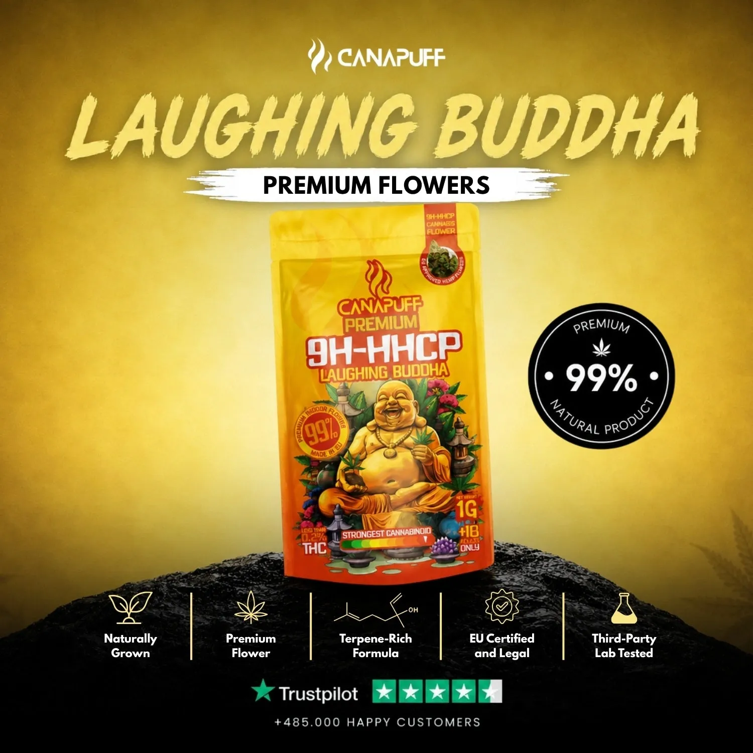 Canapuff Laughing Buddha 9H-HHCP blomst 1 g krydret