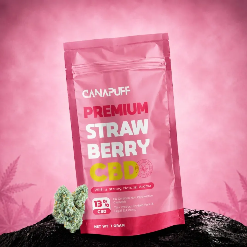 Canapuff Strawberry 13% CBD-blomst 1g jordbær