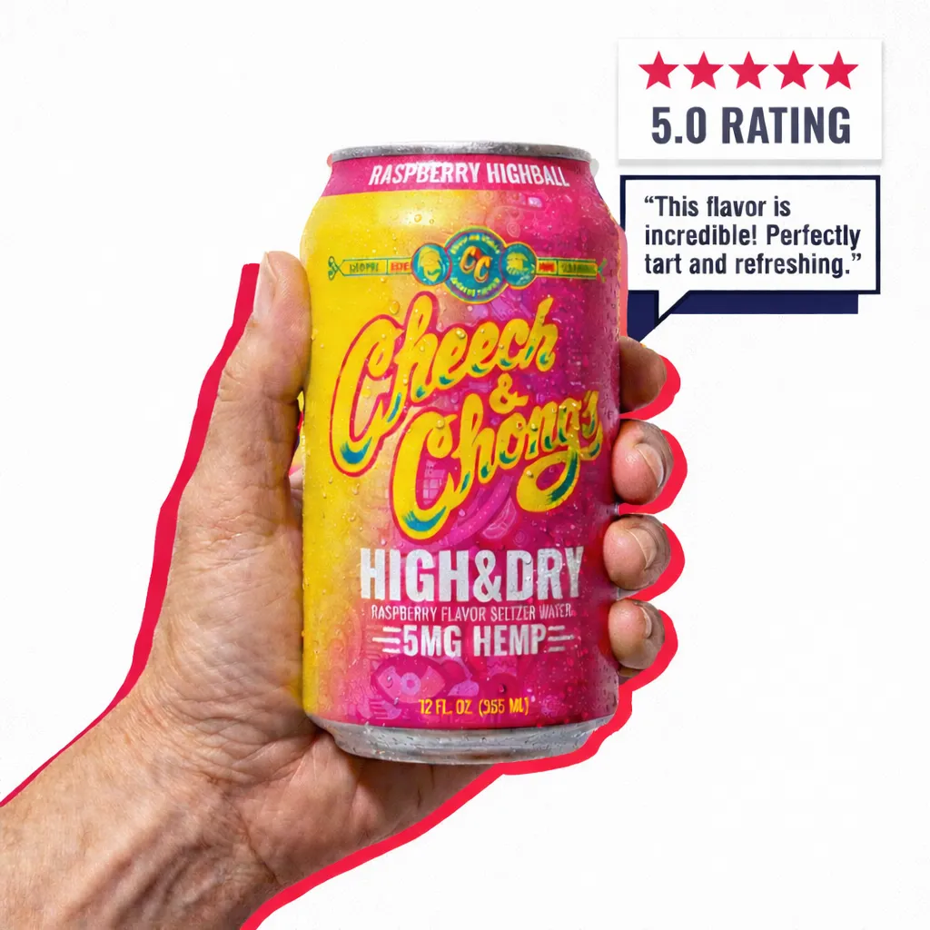 Cheech & Chong High & Dry seltzer raspberry highball 4-pack 20 mg