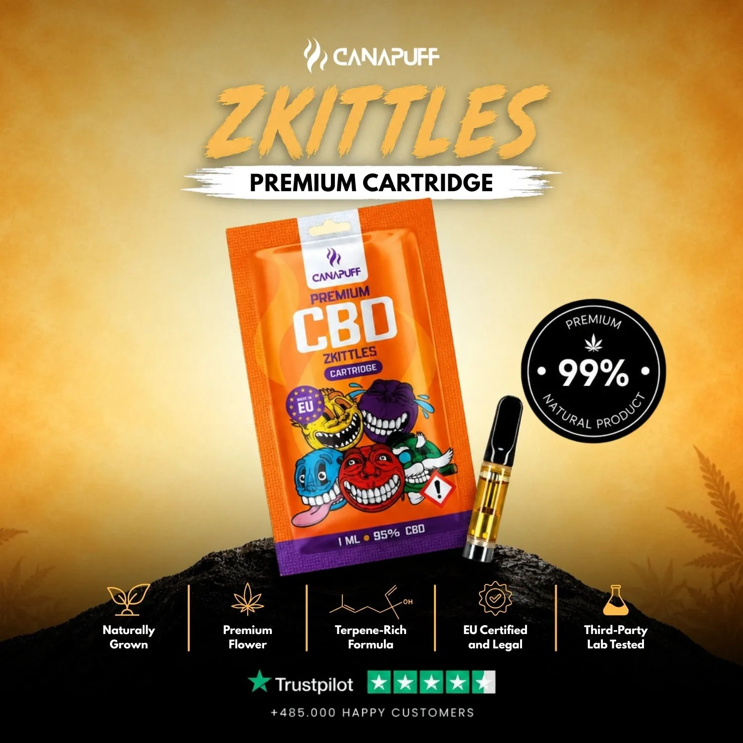 Canapuff CBD Zkittles vapepatron 95% 1 ml