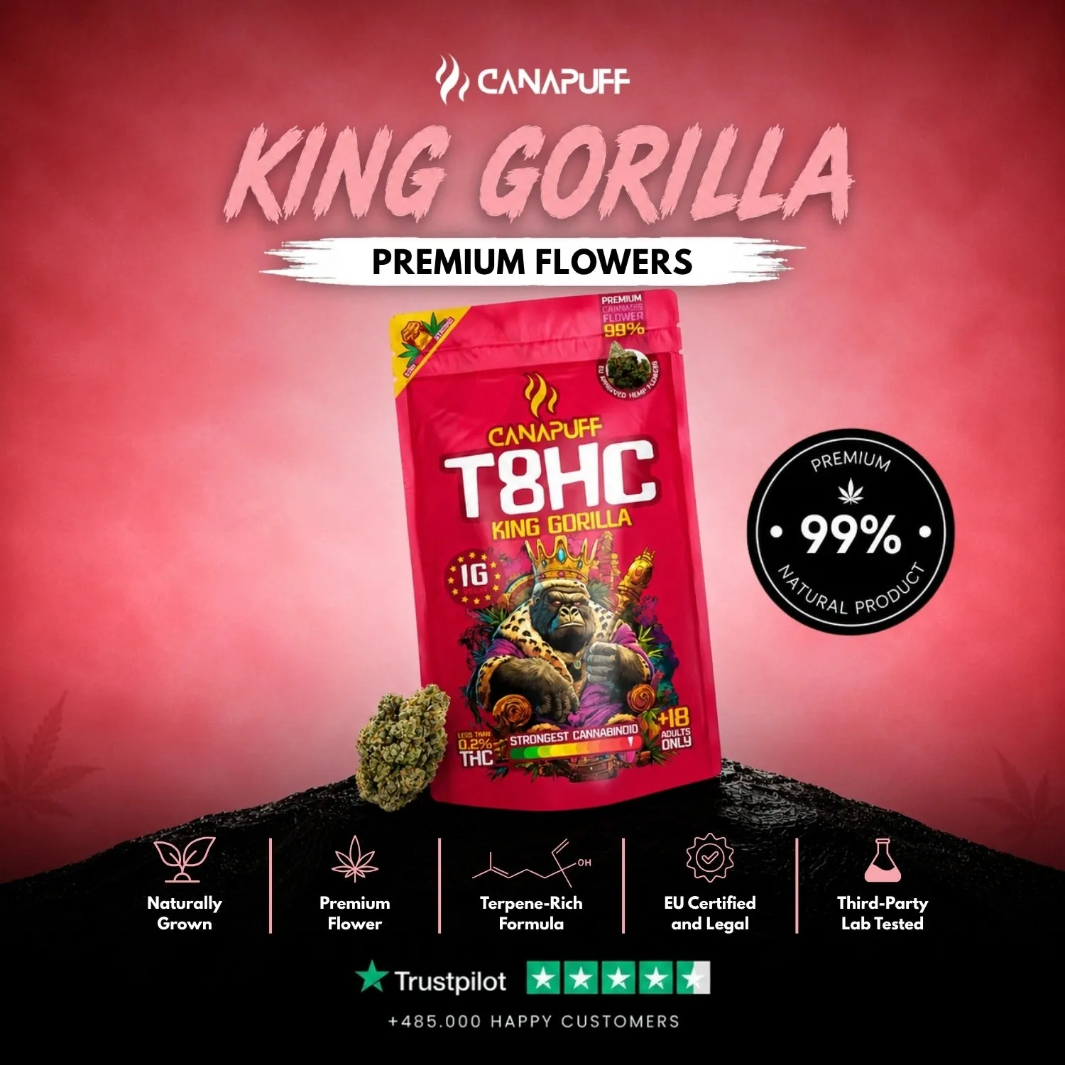 Canapuff T8HC King Gorilla blomst 1g 99%