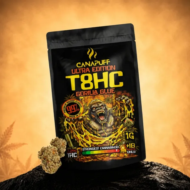 Canapuff T8HC blomster Gorilla Glue 99% jordaktig