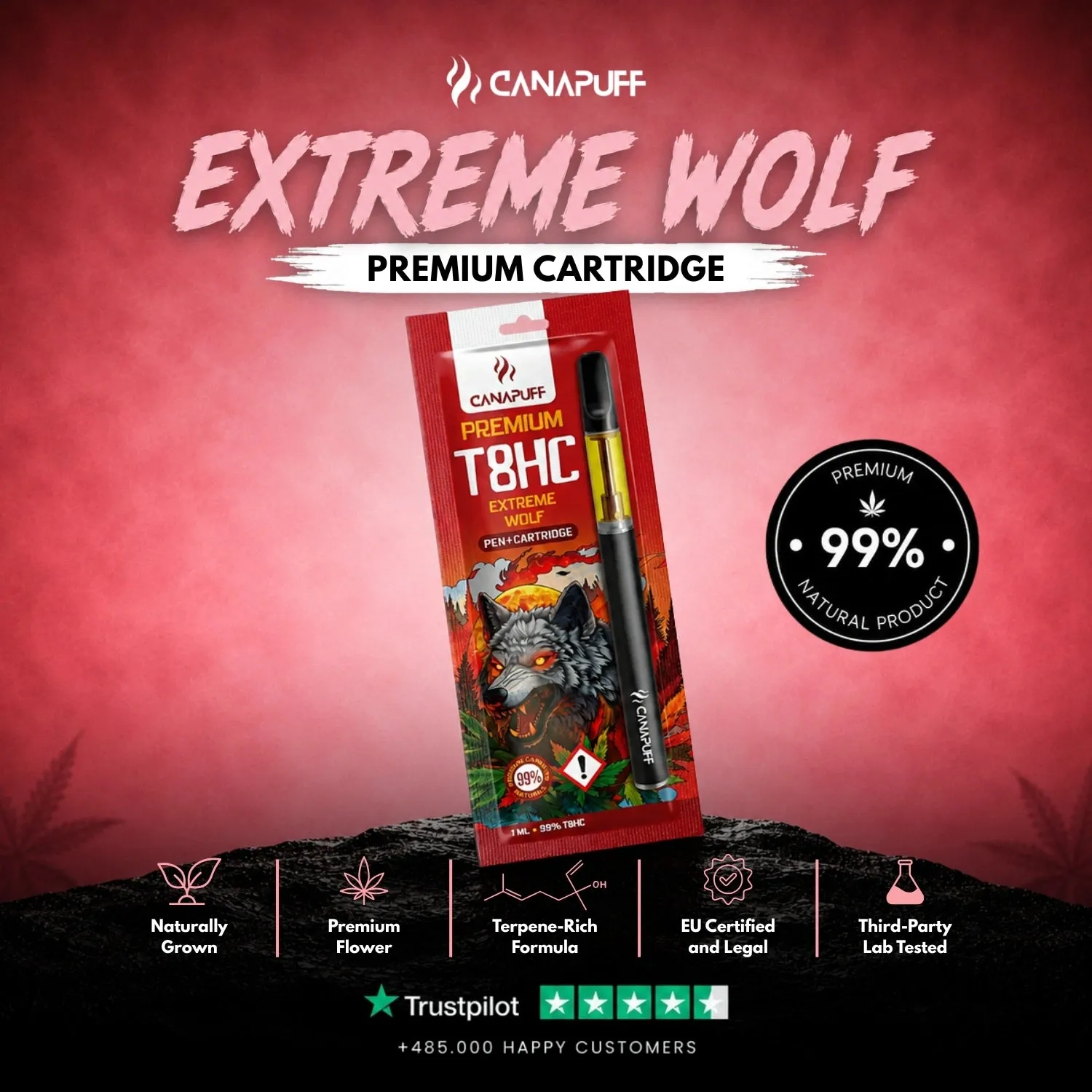Canapuff T8HC Extreme Wolf vape penn 99% jordaktig