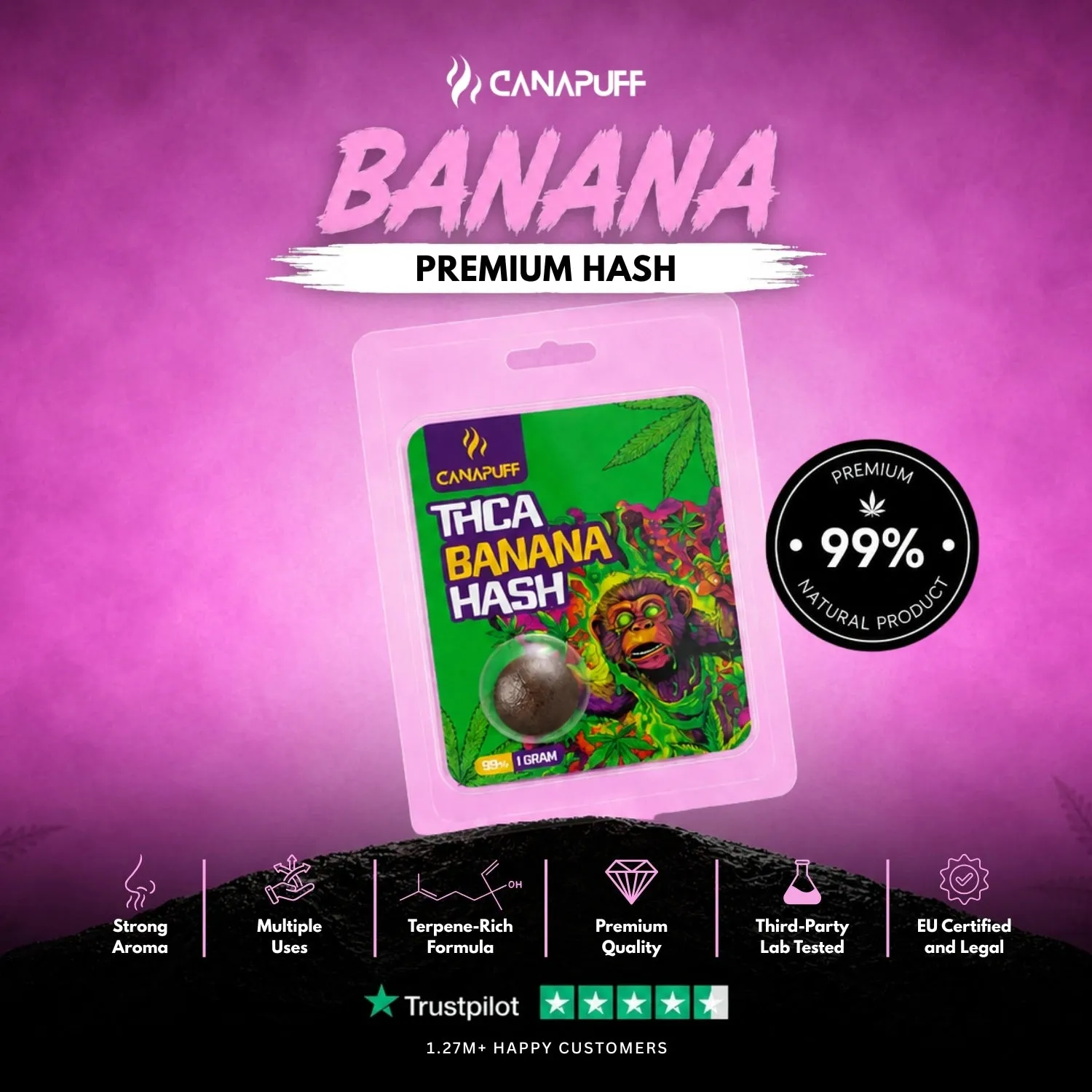 Canapuff THCA Hash Banana 99% 1 g søt frukt