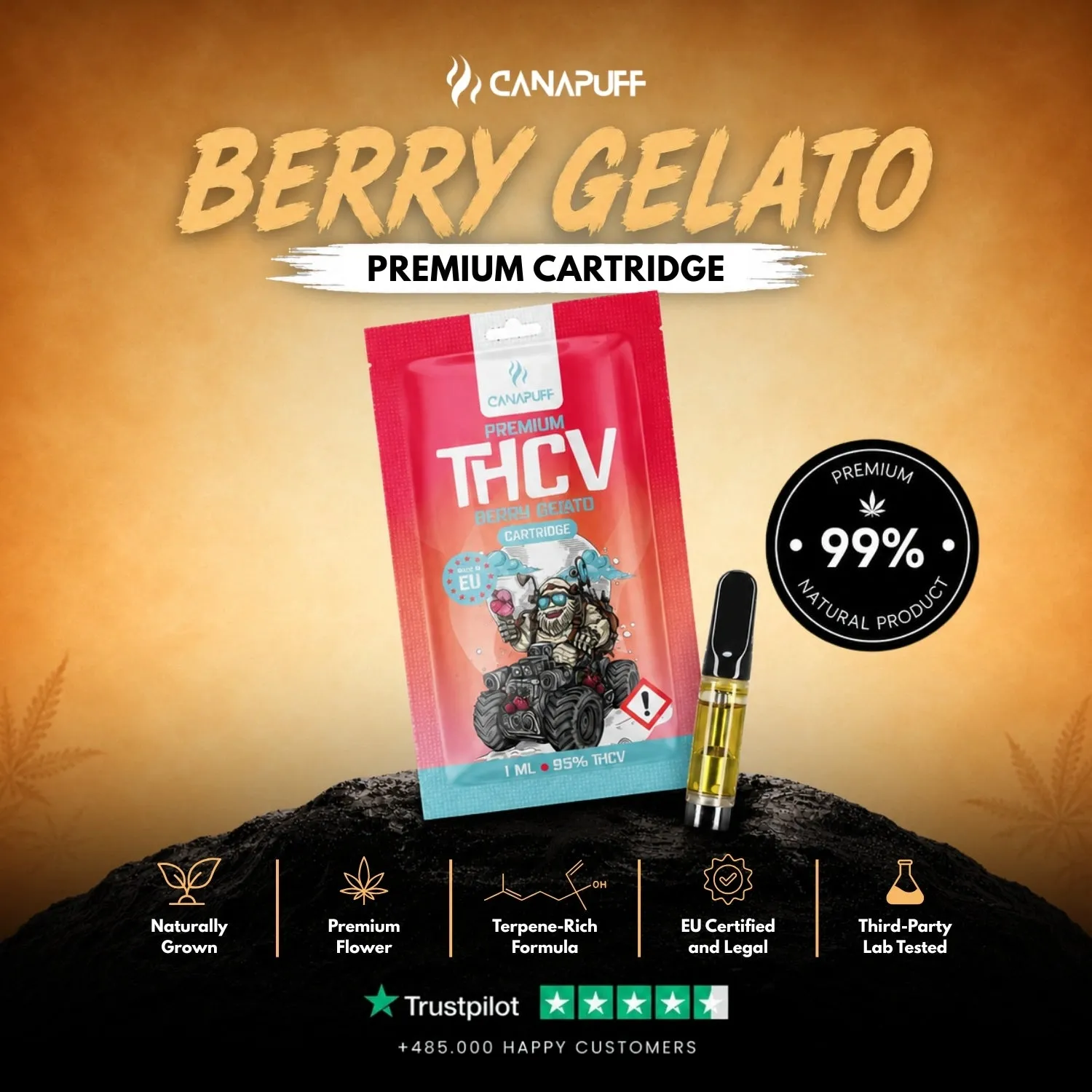 CanaPuff THCv Berry Gelato vapepatron 1 ml bær