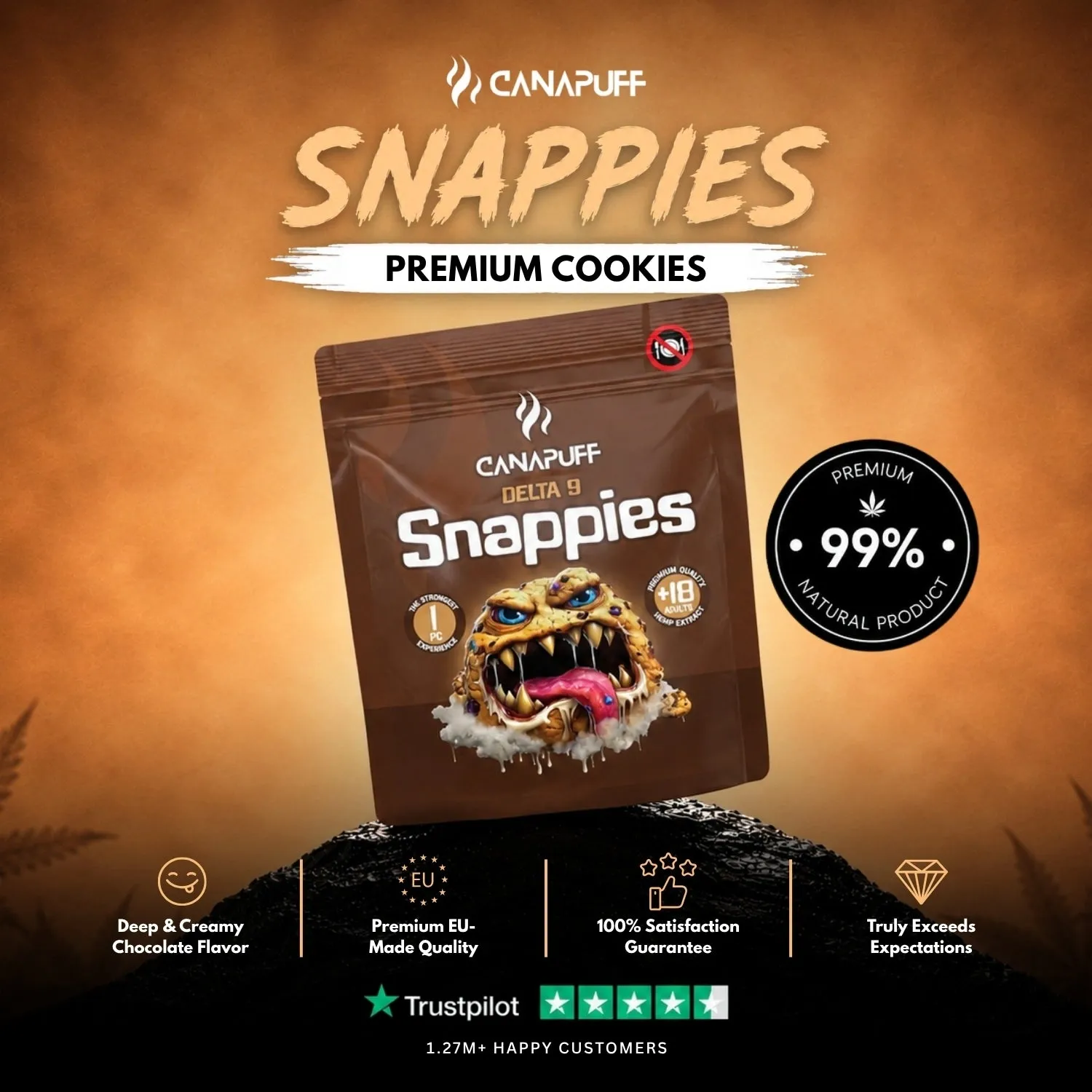 Canapuff Happy Snappies spiselig THC 1 pakke