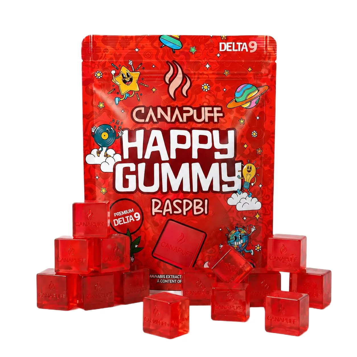 Canapuff Happy Gummy Raspbi vingummi 1 stk bringebær