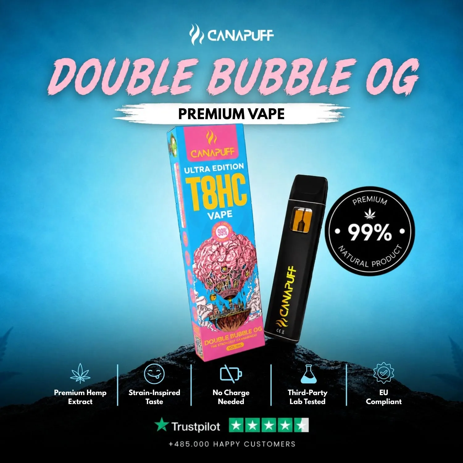 Canapuff T8HC Double Bubble Ultra vape 1ml 99% bubblegum