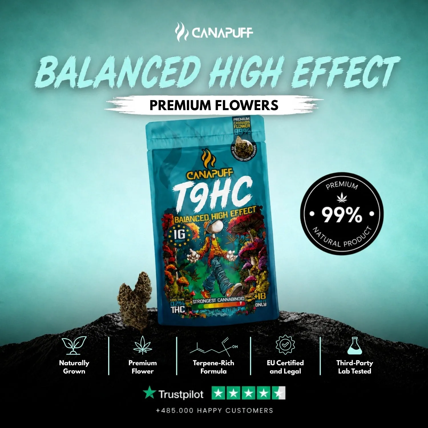 Canapuff Balanced T9HC-toppskudd 1 g eksotisk frukt