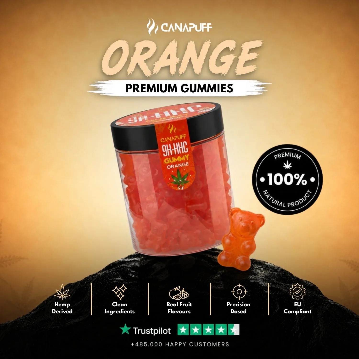Canapuff 9H-HHC Gummies Appelsin gummi 10 stk sitrus