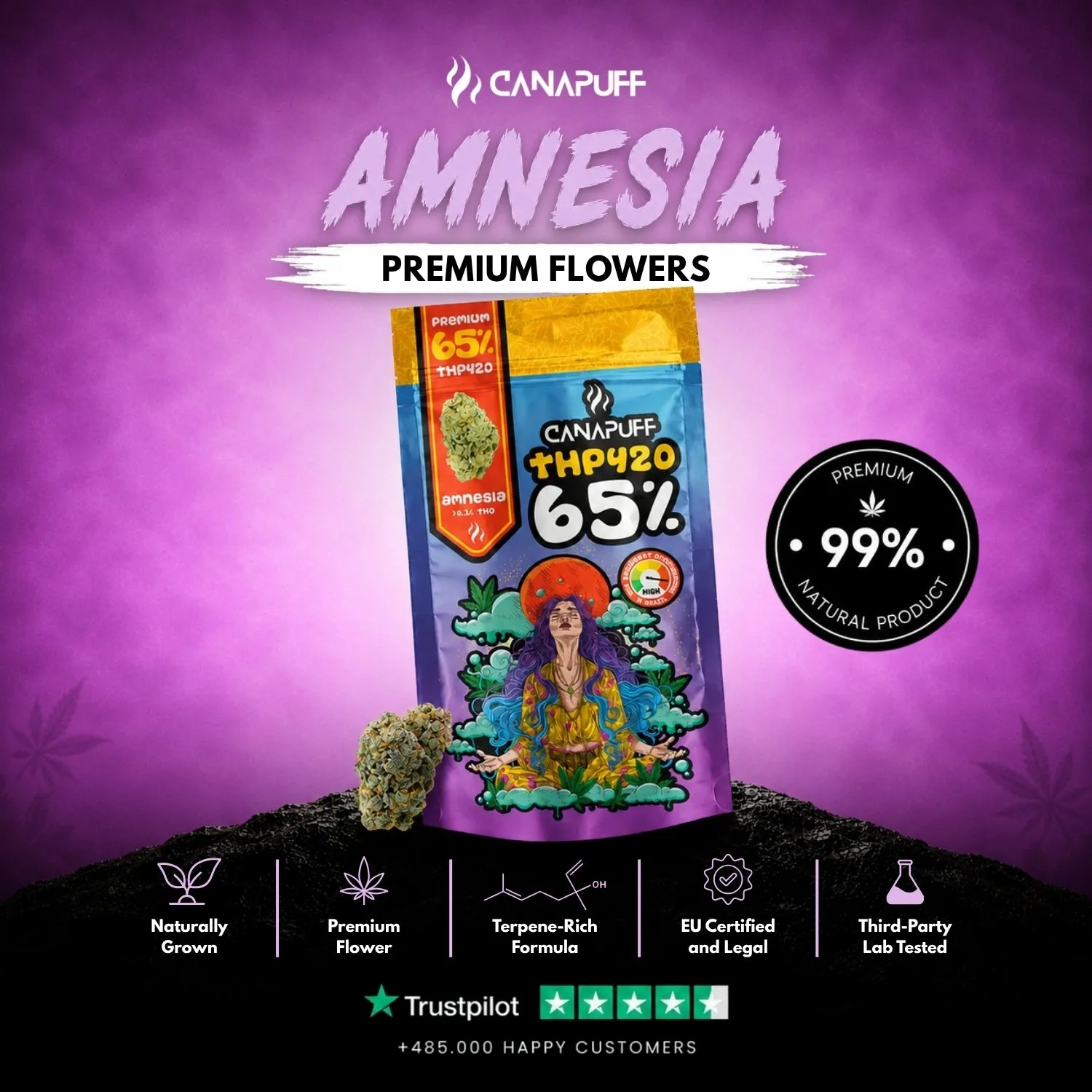 Canapuff THP420 Amnesia topskudd 65% 1 g