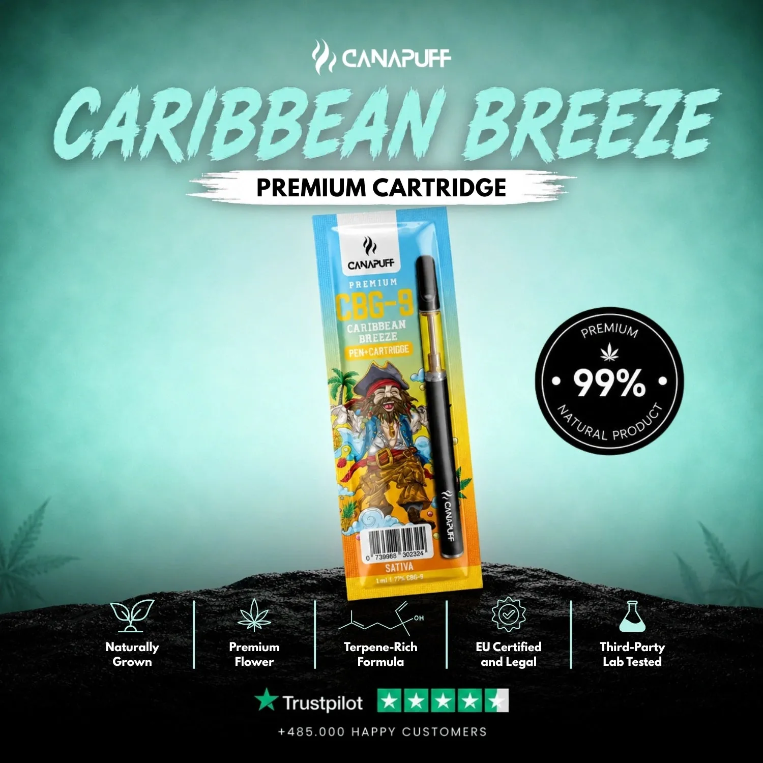 Canapuff CBG9 Caribbean Breeze 79% vape penn tropisk