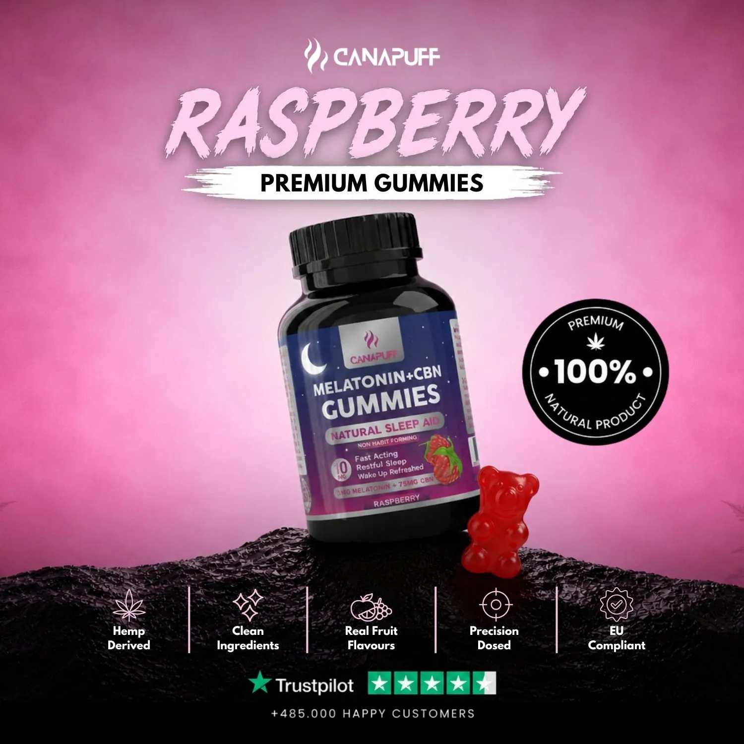 Canapuff Melatonin CBN Gummies Bringebær 10 stk