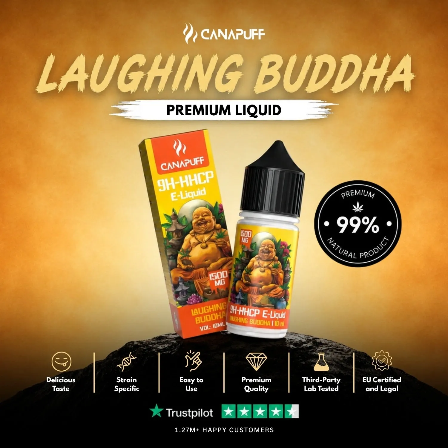 Canapuff 9H-HHCP Laughing Buddha væske 10 ml 1500 mg krydret