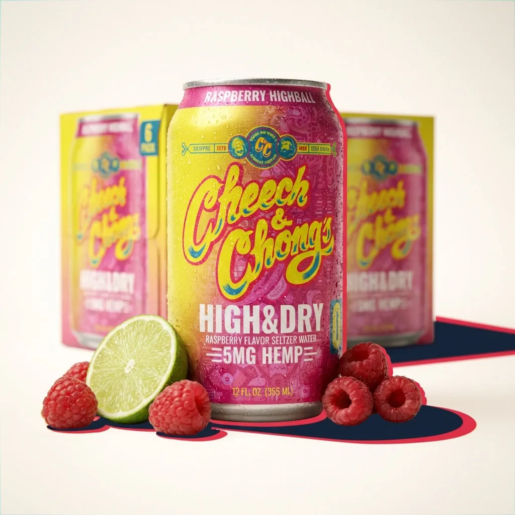 Cheech & Chong High & Dry seltzer raspberry highball 4-pack 20 mg