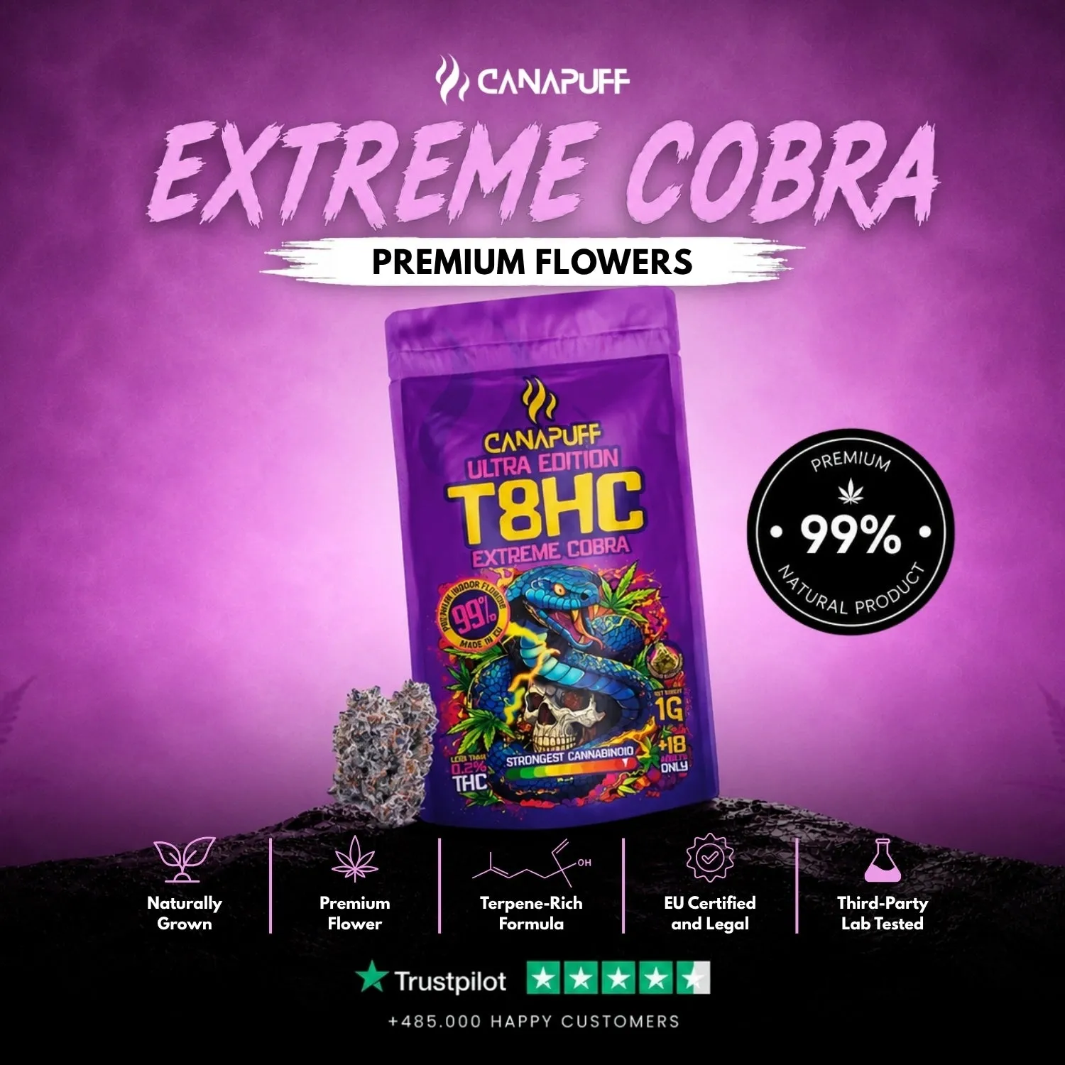 Canapuff Extreme Cobra T8HC-blomst 1g mild