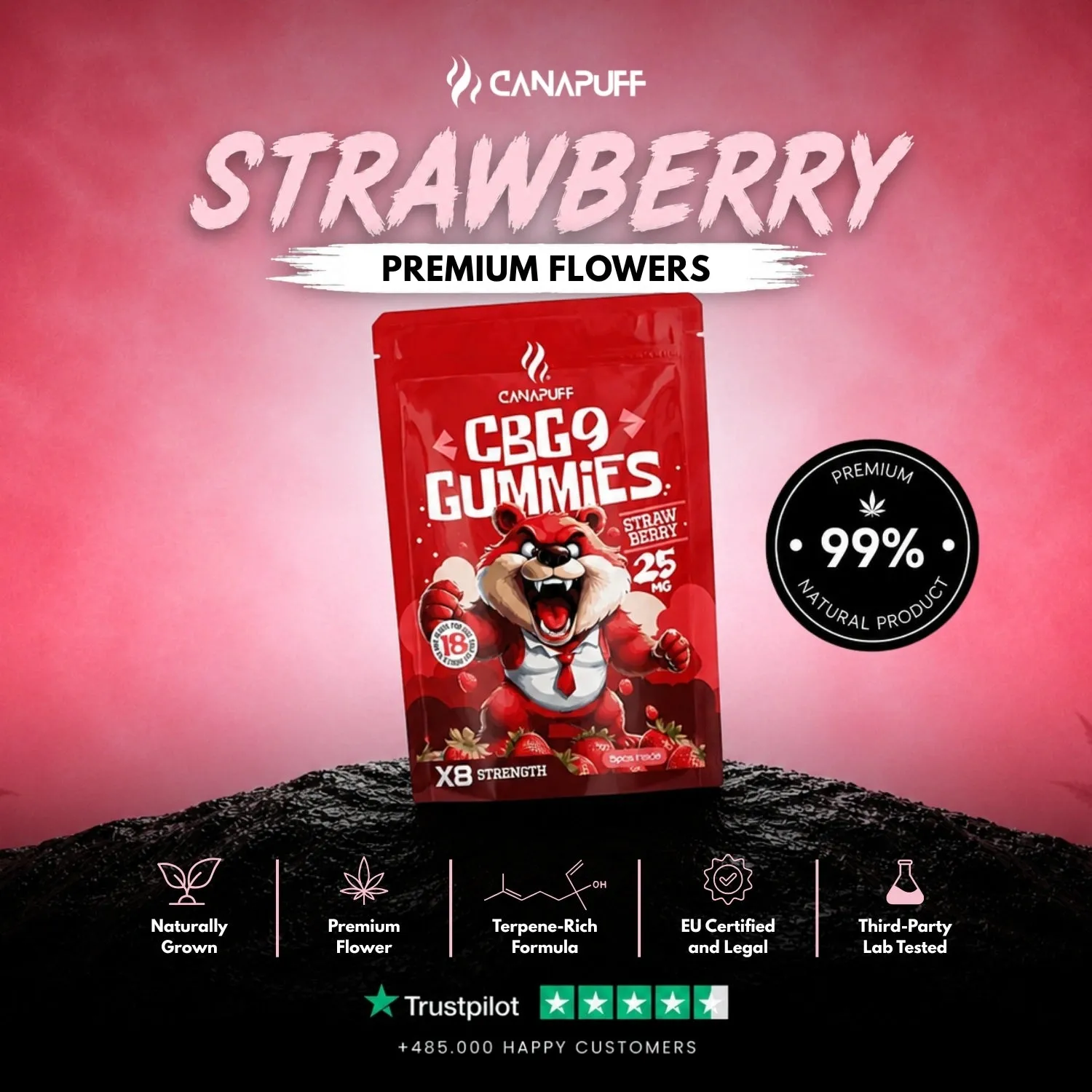 Canapuff CBG9 Gummies Strawberry vingummi jordbær