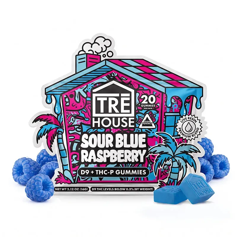 TRE HOUSE Sour Blue Raspberry Delta 9 gummies THCP 20 stk