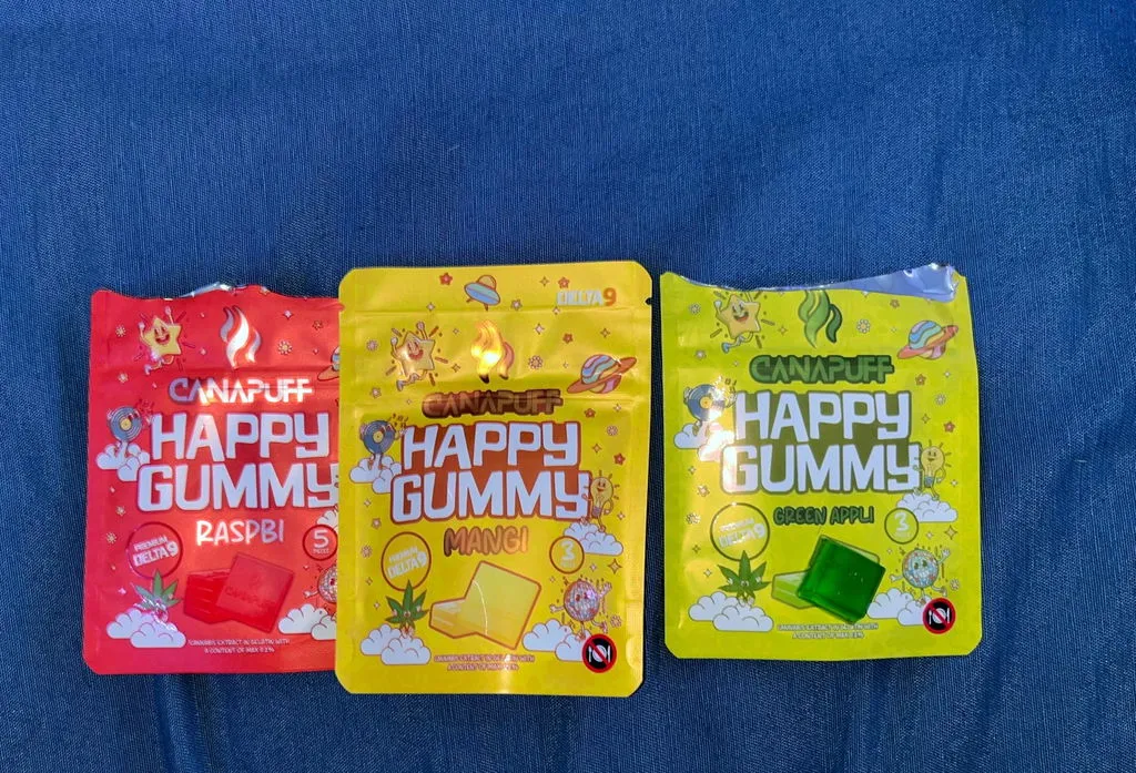 Canapuff Happy Gummy Raspbi vingummi 1 stk bringebær