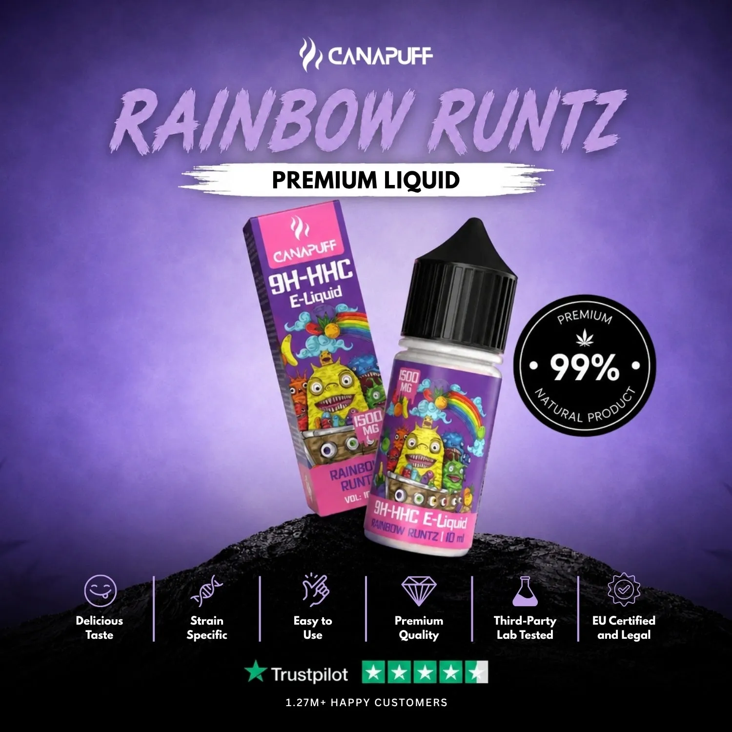 Canapuff 9H-HHC Rainbow Runtz væske 1500mg frukt
