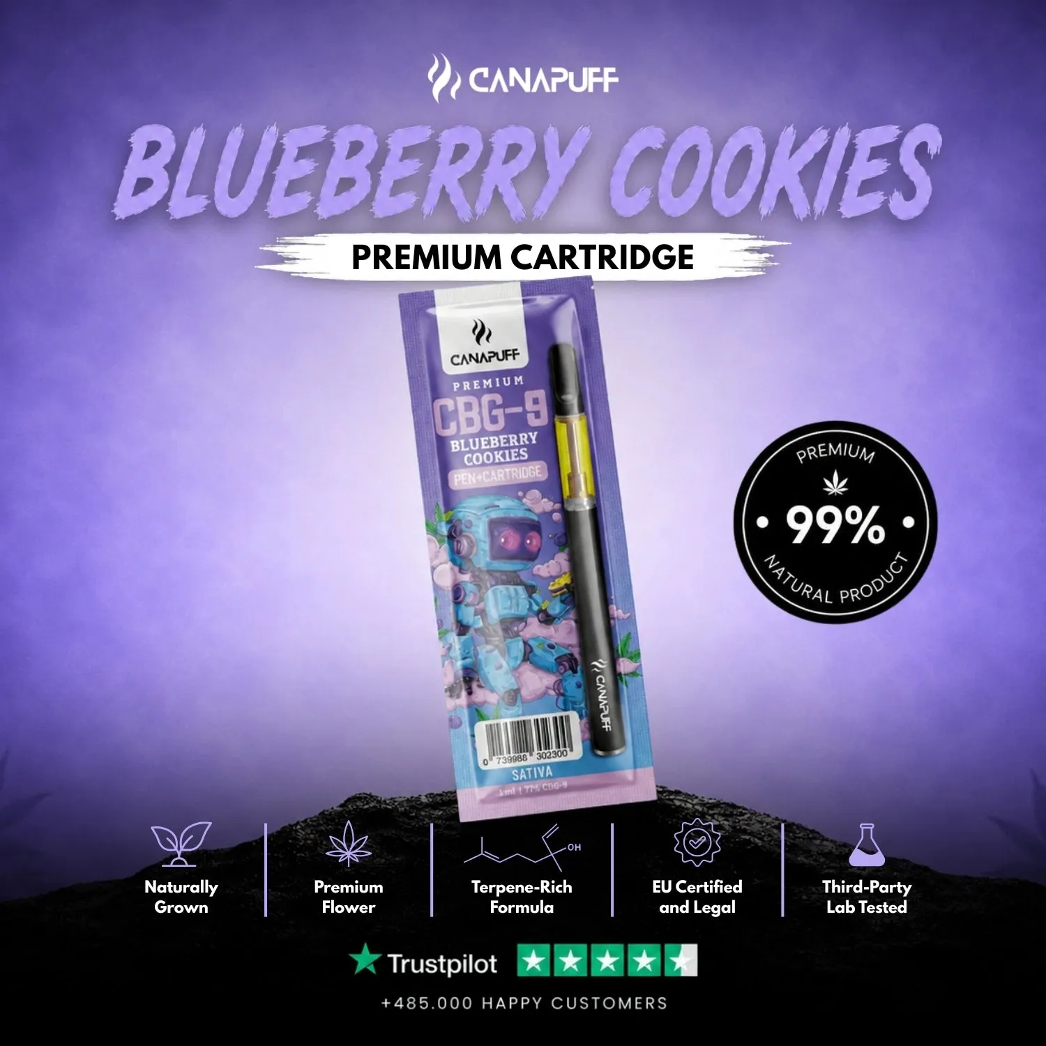 Canapuff CBG9 Blueberry Cookies 79% vape penn bær