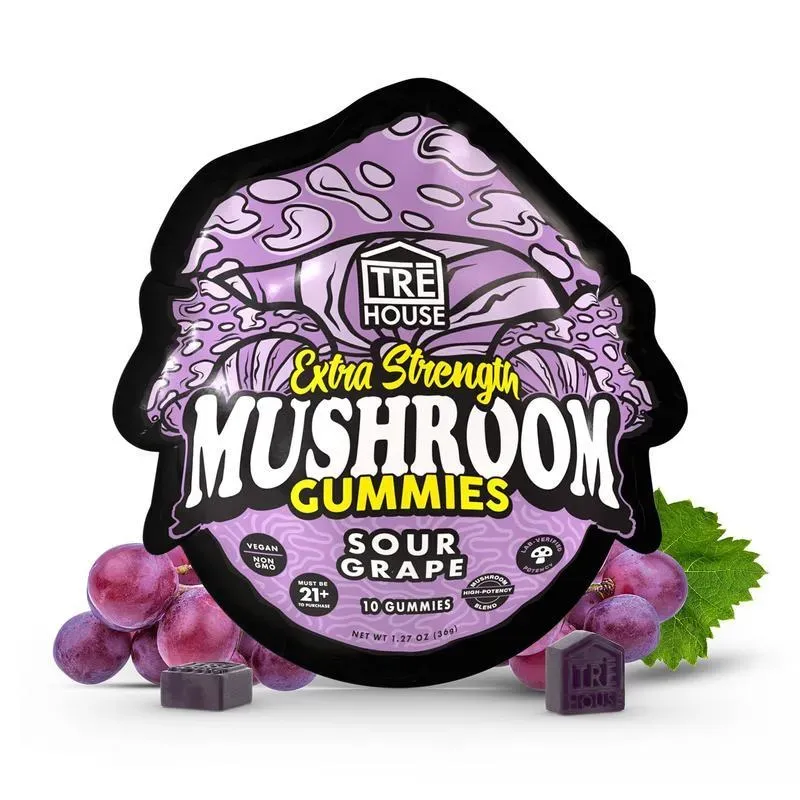 TRË House Sour Grape sopp-gummies ekstra sterke drue