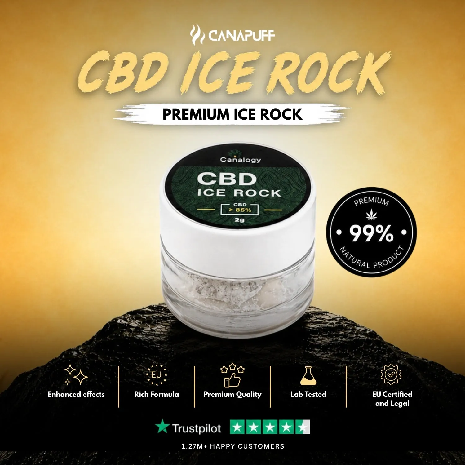Canapuff CBD IceRock blomster 1 g CBD 85% hvit