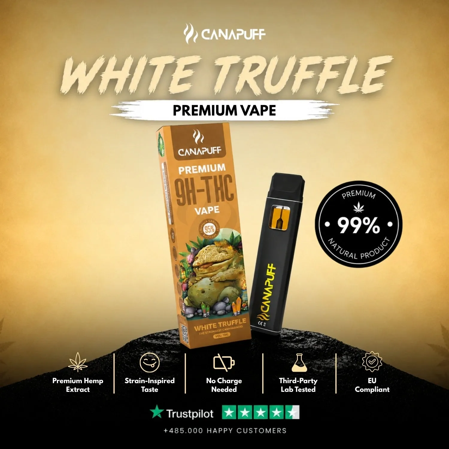 Canapuff 9H-THC White Truffle vape 1 ml jordaktig