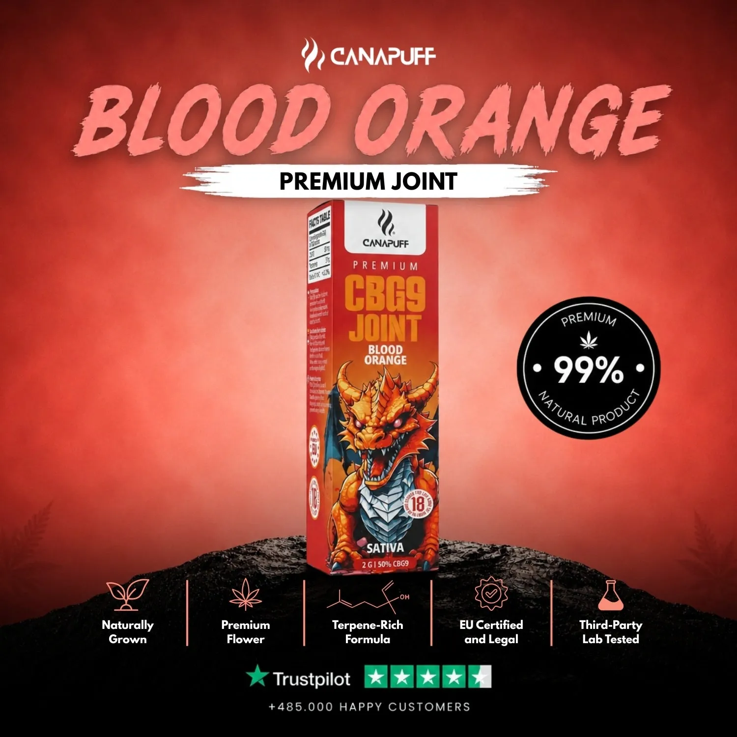Canapuff CBG9 Blood Orange joint 50% 2 g – sitrusfrisk