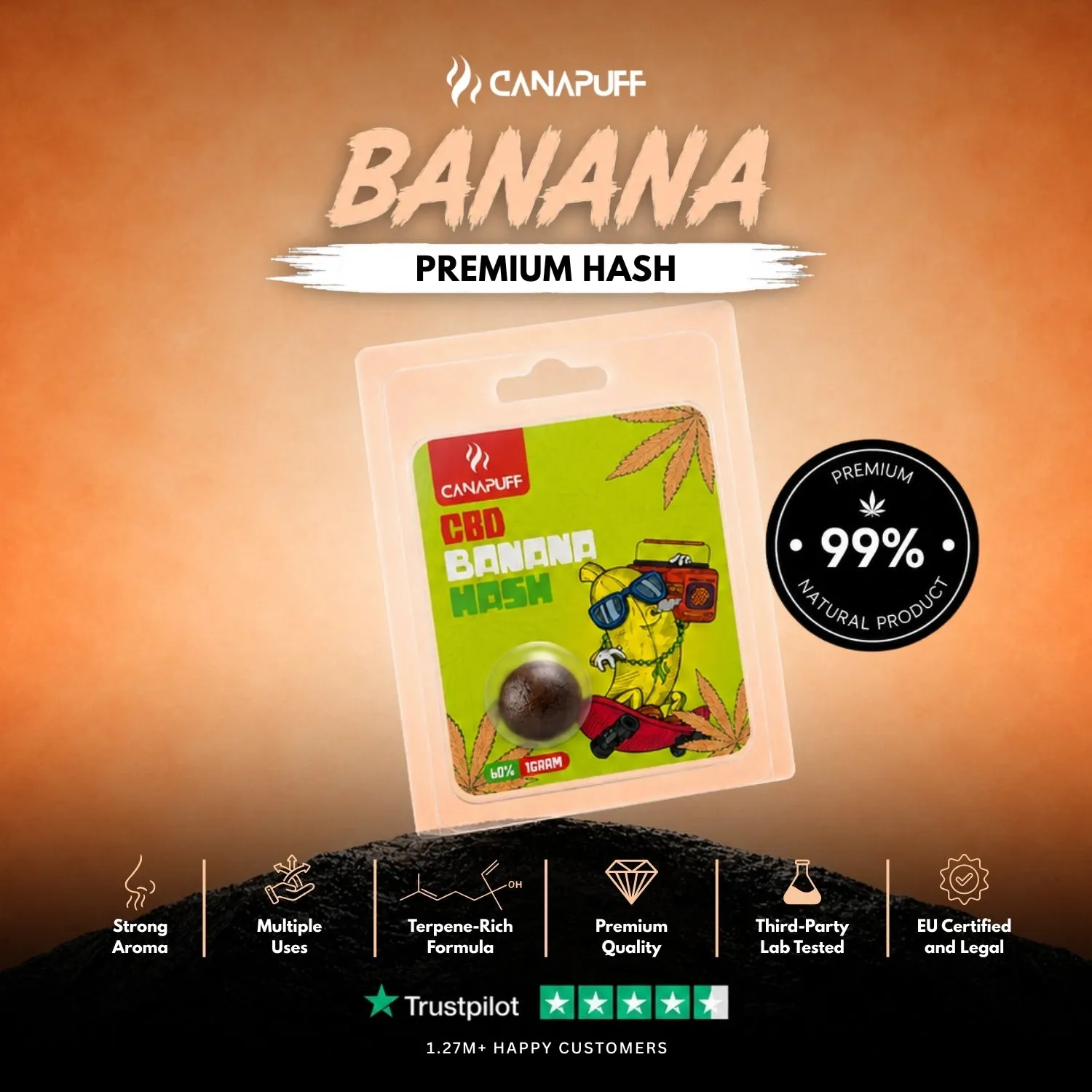 Canapuff Banana CBD-hasj 60% banansmak