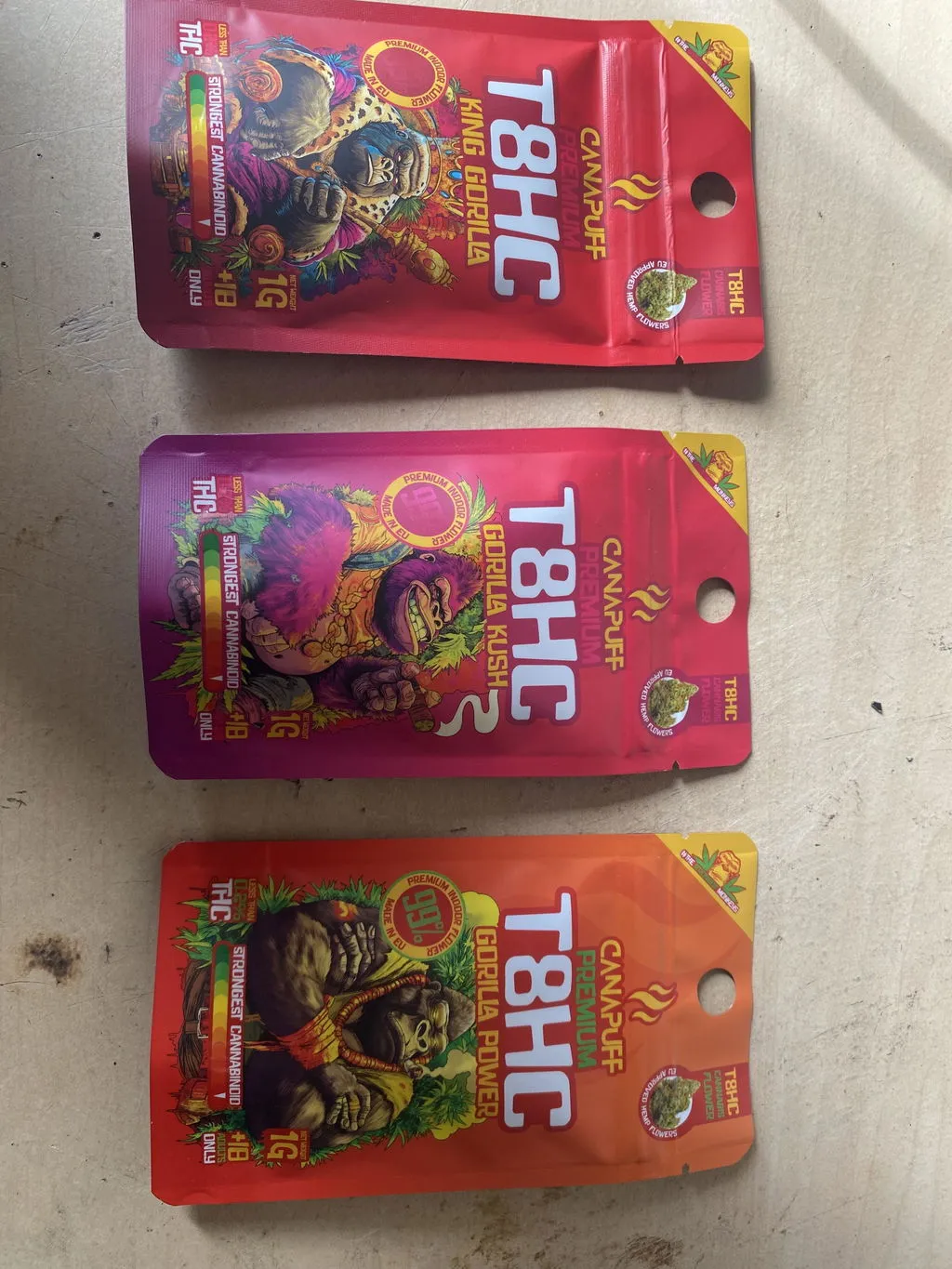 Canapuff Gorilla T8HC-blomst bundle 3x1 g fruktig testpakke