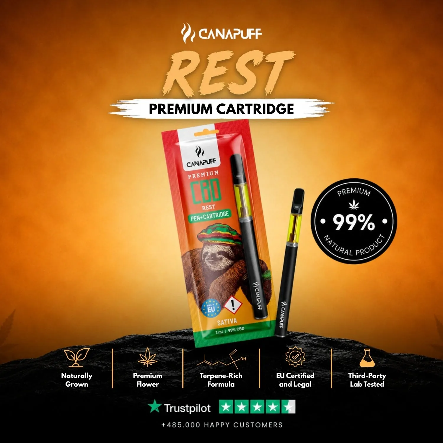 Canapuff CBD Rest 95% vape penn myk blomst