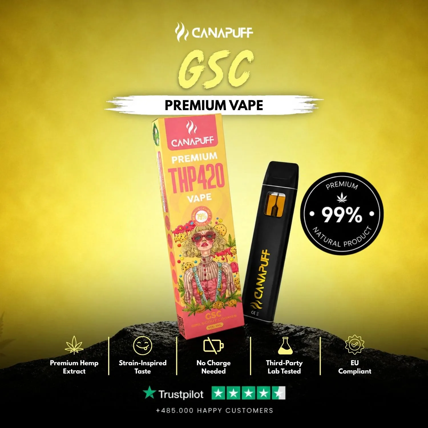 Canapuff GSC THP420 vape 1 ml 79% kush-smak