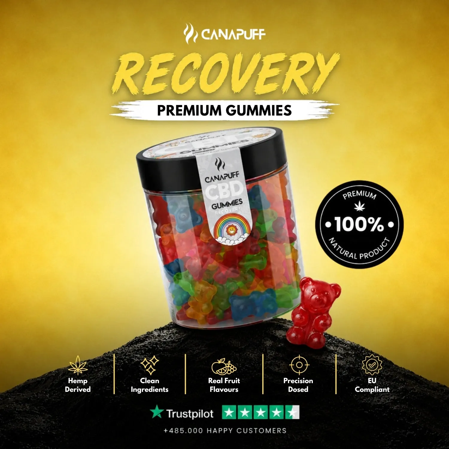 Canapuff CBD Gummies Recovery vingummi 10 stk terpener