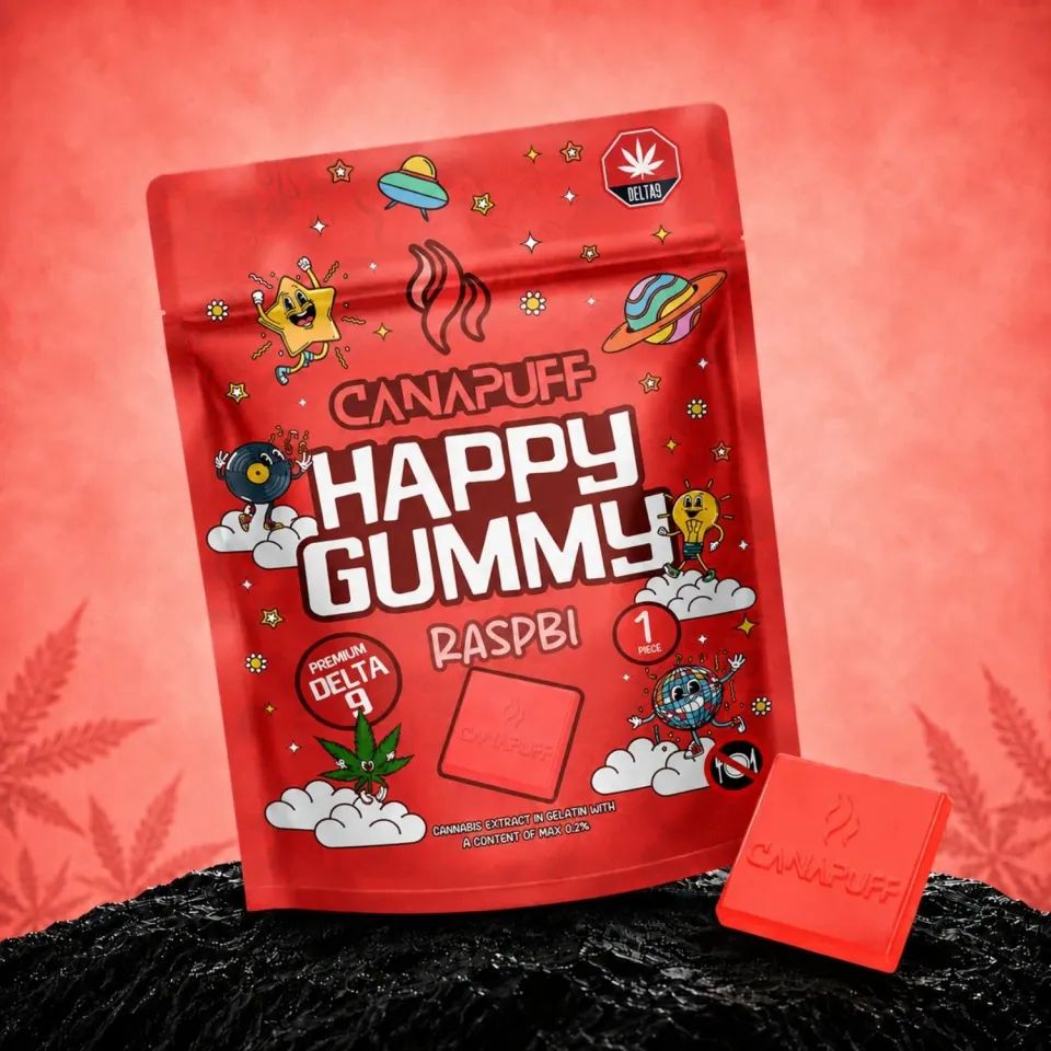 Canapuff Happy Gummy Raspbi vingummi 1 stk bringebær