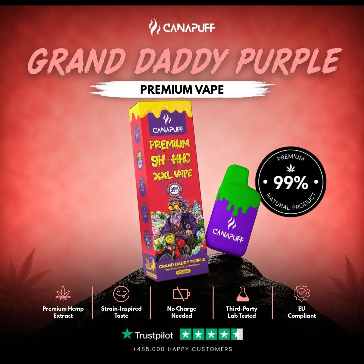 CANAPUFF Grand Daddy Purple 9H-HHC vape 2ml bær