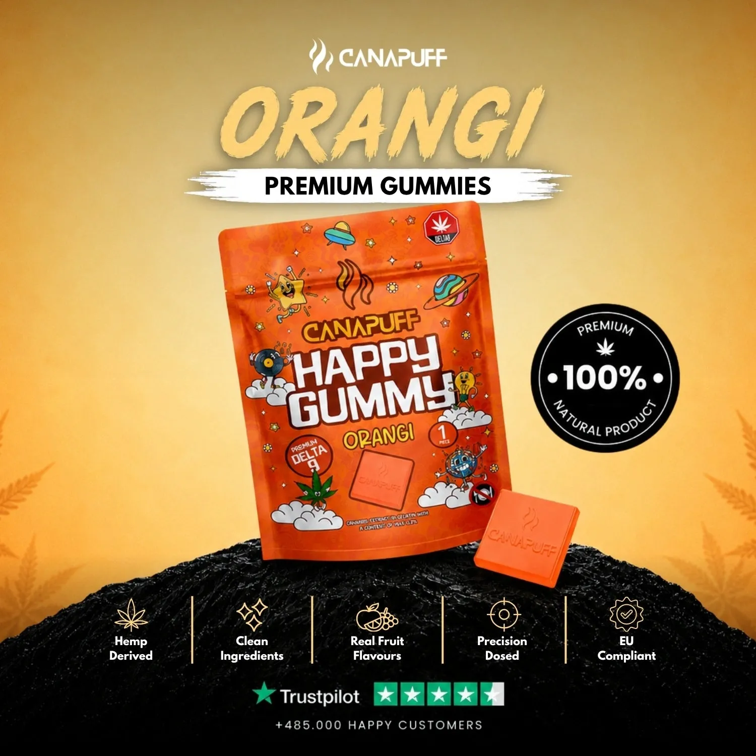 Canapuff Happy Orangi Delta 9 vingummi appelsin 1 stk