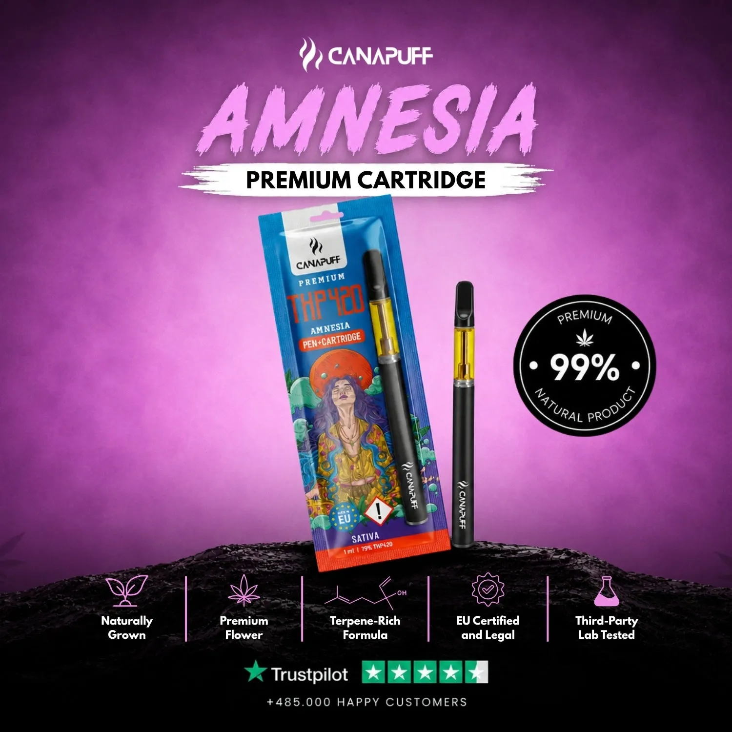 Canapuff THP420 Amnesia 79% vape penn + patron